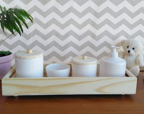 Kit Higiene com 5 Peças com Pinus Bandeja Retangular