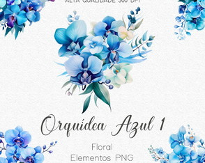Kit Digital Clipart Floral Amarelo - Orquídea Azul 01