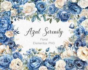 Kit Digital Clipart Floral Azul Serenity - Floral Dusty Blue