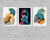Imagem 2 - Kit 3 Quadros Mulher com Flores Azuis (a3- com Vidro)