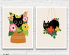 Imagem 1 - Kit 2 Quadros Gato com Flores-a4 com Vidro