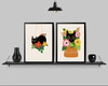 Imagem 2 - Kit 2 Quadros Gato com Flores-a4 com Vidro