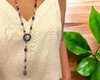 Imagem 1 - Colar Pashmina de Pedra Ágata Azul Quartzo Rosa e Ametista