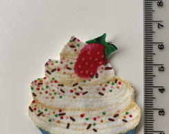 4 Patch Aplique Termocolante Cupcake Azul Morango 4 Unidades