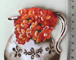 2 Patch Aplique Termocolante Vaso Flores Laranjas 2 Unidades