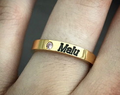 Anel com 1 aro e Nome personalizado com pedra