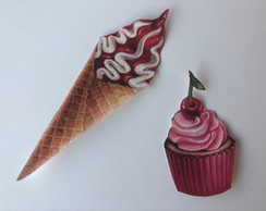 2 Patch Aplique Termocolante 1 Sorvete e 1 Cupcake Morango