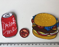 2 Patch Aplique Termocolante Hamburger e Refrigerante