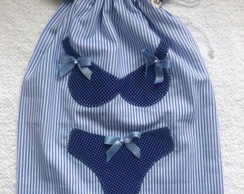 Porta lingerie para viagem listrado azul e branco