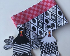 2 Kits Barra + Patch Aplique para Pano de Prato Galinha #16