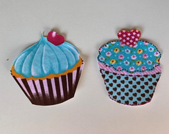 2 Patch Aplique Termocolante Cupcakes Azul Marron #13