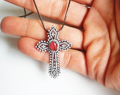 Crucifixo Com Pedras Semijoia Rubi