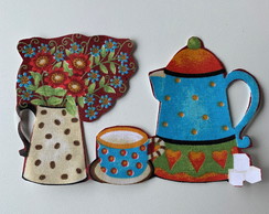 2 Patch Aplique Termocolante Bule Xícara e Vaso de Flores