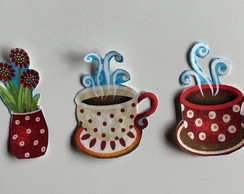 6 Patch Aplique Termocolante 4 Xícaras e 2 Vaso de Flores