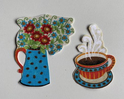 4 Patch Aplique Termocolante 2 Xícaras e 2 Vaso de Flores