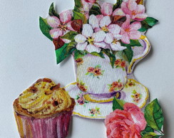 2 Patch Aplique Termocolante Xicara com Cupcake e Flores