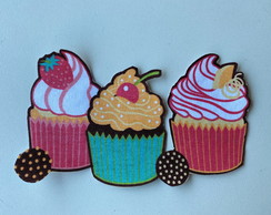 3 Patch Aplique Termocolante 3 Cupcakes #22 ( 2 Unidades )