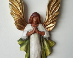 Anjo de madeira esculpido estilizado 30cm