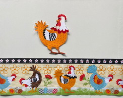 2 Kits Barra + Patch Aplique para Pano de Prato Galinha #26