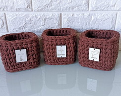Trio De Cestos Em Fio De Malha.
