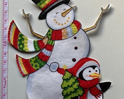 Patch Aplique Termocolante Boneco de Neve com Pinguim