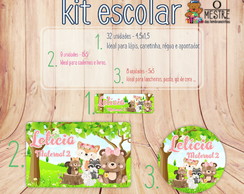 Kit Etiqueta Escolar - Animais do Bosque Menina