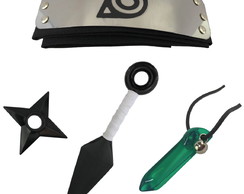 Kit Naruto- Bandana Naruto + Kunai + Shuriken +Colar Tsunade