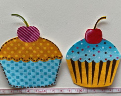 2 Patch Aplique Termocolante Cupcake Amarelo e Azul #39