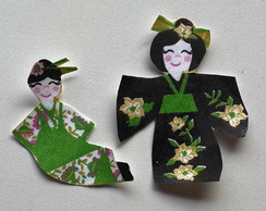 4 Patch Aplique Termocolante 4 Bonecas Japonesa Verde