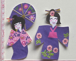 4 Patch Aplique Termocolante 4 Bonecas Japonesa Roxa