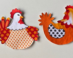 2 Patch Aplique Termocolante 2 Galinhas Laranja #1