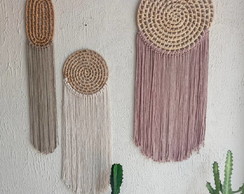Kit de Cestarias de Palha com Macramê - 3 Peças