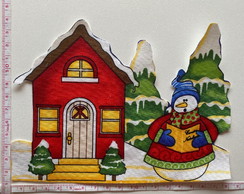 Patch Aplique Termocolante Casinha e Boneco de Neve