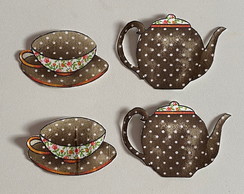 4 Patch Aplique Termocolante Xicara e Bule Marron 2 Unidades