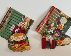 2 Kits Barra + Patch Aplique para 2 Panos de Prato Hamburger