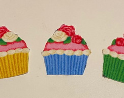 3 Patch Aplique Termocolante Cupcakes com Flores