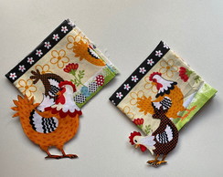 2 Kits Barra + Patch Aplique para Pano Prato Galinha #17