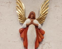 Anjo de madeira esculpido estilizado 60cm