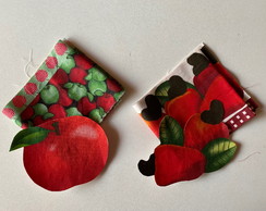2 Kits Barra + Patch Aplique para Pano de Prato Caju e Maça