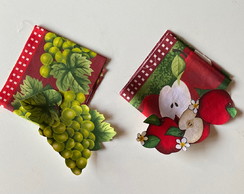 2 Kits Barra + Patch Aplique para Pano de Prato Maça e Uvas
