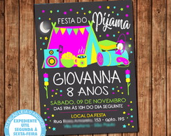 Convite Festa do Pijama Neon Aniversário Digital
