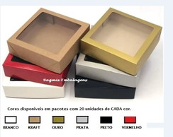 20 Caixas com Visor 25x25x6.5 Ouro Prata Branca ou Kraft