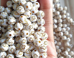 Bola Branca com Cruz Dourado 8mm 200pecas