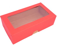 50 Caixas tamanho 15x8 com visor em bopp, cor vermelha