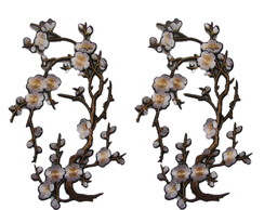 2 Peças Patch Bordado Flor de Cerejeira Sakura Termocolante
