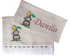 2 Toalhas Bordada com Nome Tema Safari (toalha com Barrado)