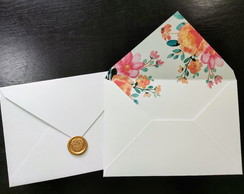 Convite de Casamento Branco Liso com Estampado com Lacre