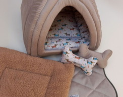 Casinha Iglu para Pets suede e Pelúcia 60x60 com 5 peças