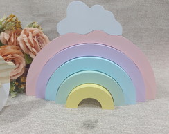 Arco Íris Com Nuvem Em Mdf Prateleira Quarto Infantil