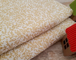 Tricoline Off White Estampa Raminhos Dourado - Retalho